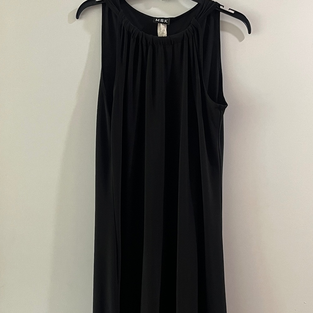 MSK Black A-Line Shift Dress (Midi Length) – Sleeveless, Gathered Neckline